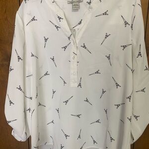 Lauren Sabrina White Eiffel Tower Print Blouse, chic, workwear